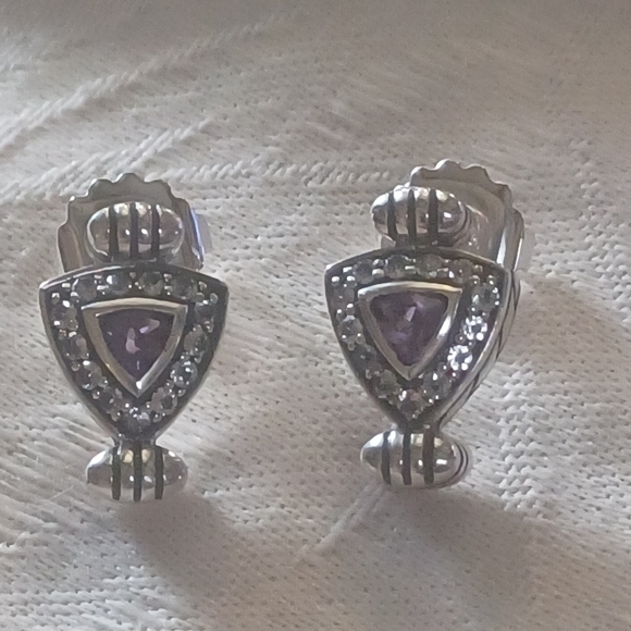 John Atencio Amethyst and Diamond Stud Earrings, SS - Picture 4 of 11